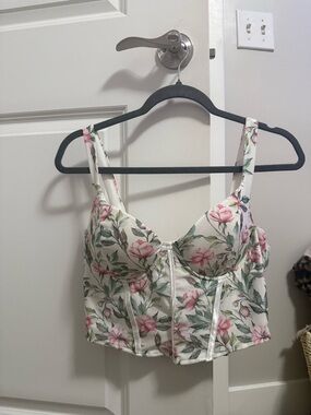 Windsor White Floral Bustier Crop Top with Pink and Green